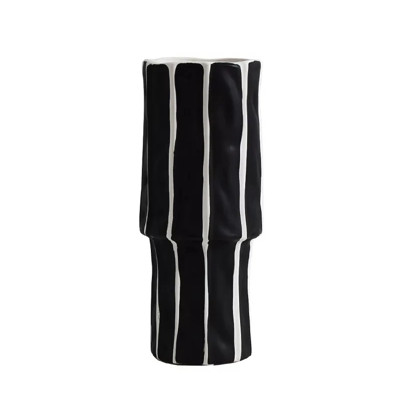 European Black and White Striped Ceramic Vase Desktop Living Room Furnishings Porcelain Crafts Countertop Home Decoration
