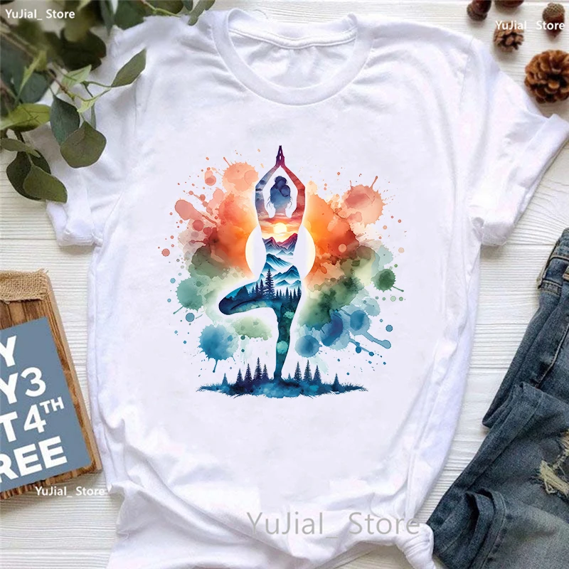 202 Hot Sale Yoga Meditation Printed T Shirt Women Clothes 2024 Summer Fashion T-Shirt Femme Casual White T-Shirt Female