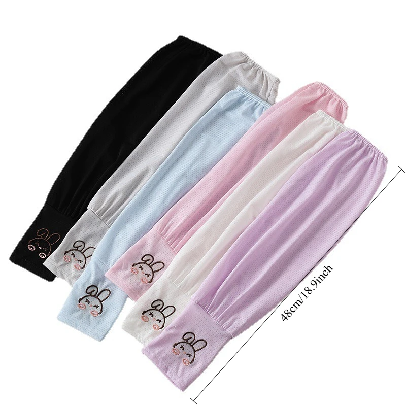 الصيف المرأة الحرير الجليد تنفس شبكة الموسع فضفاض في الهواء الطلق واقية من الشمس كم الكرتون الأرنب واقية من الشمس الجليد الأكمام