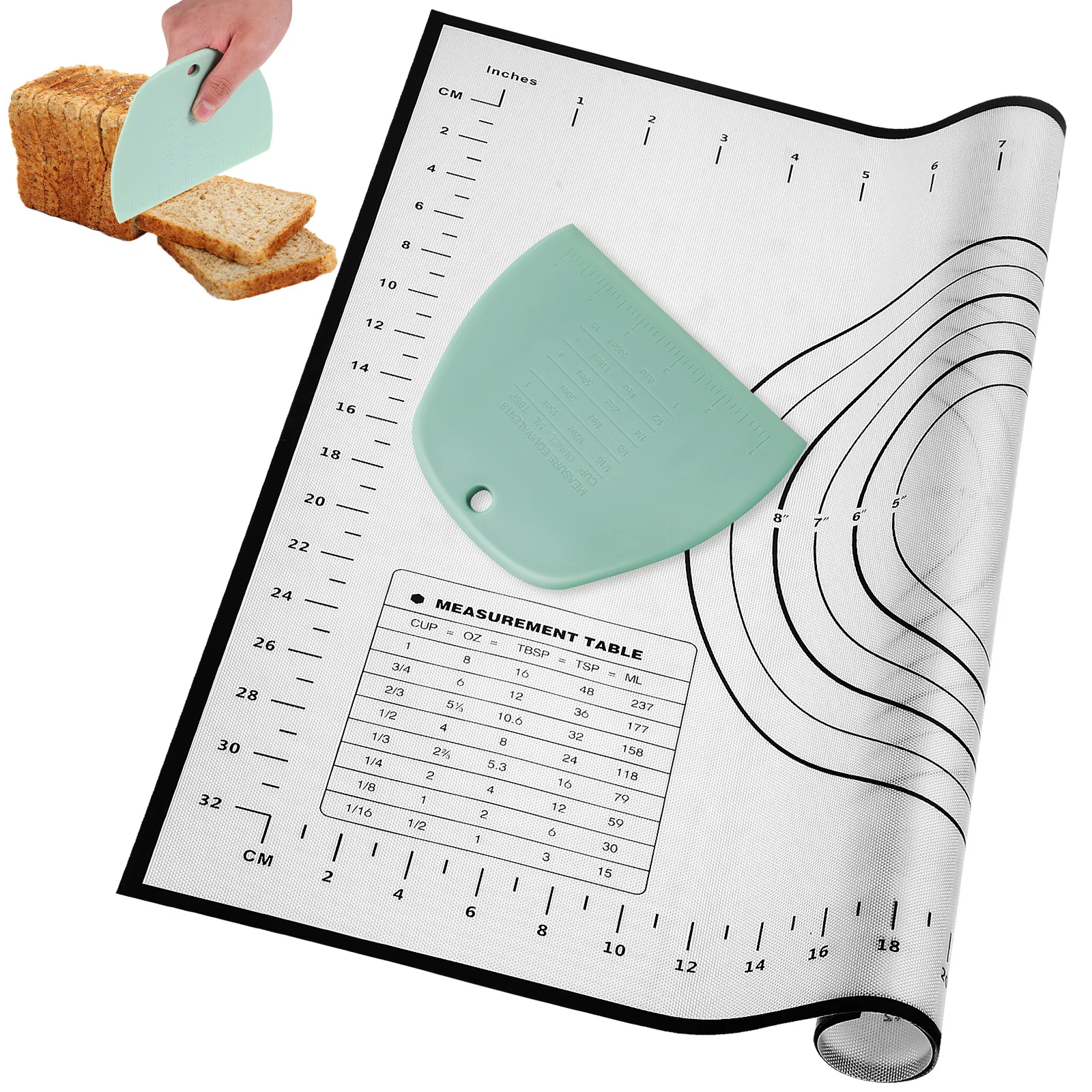 

Silicone Baking Mat with Measurement Markings PP Dough Scraper for Pastry Fondant Chocolate Cheese Silicone Baking Mat