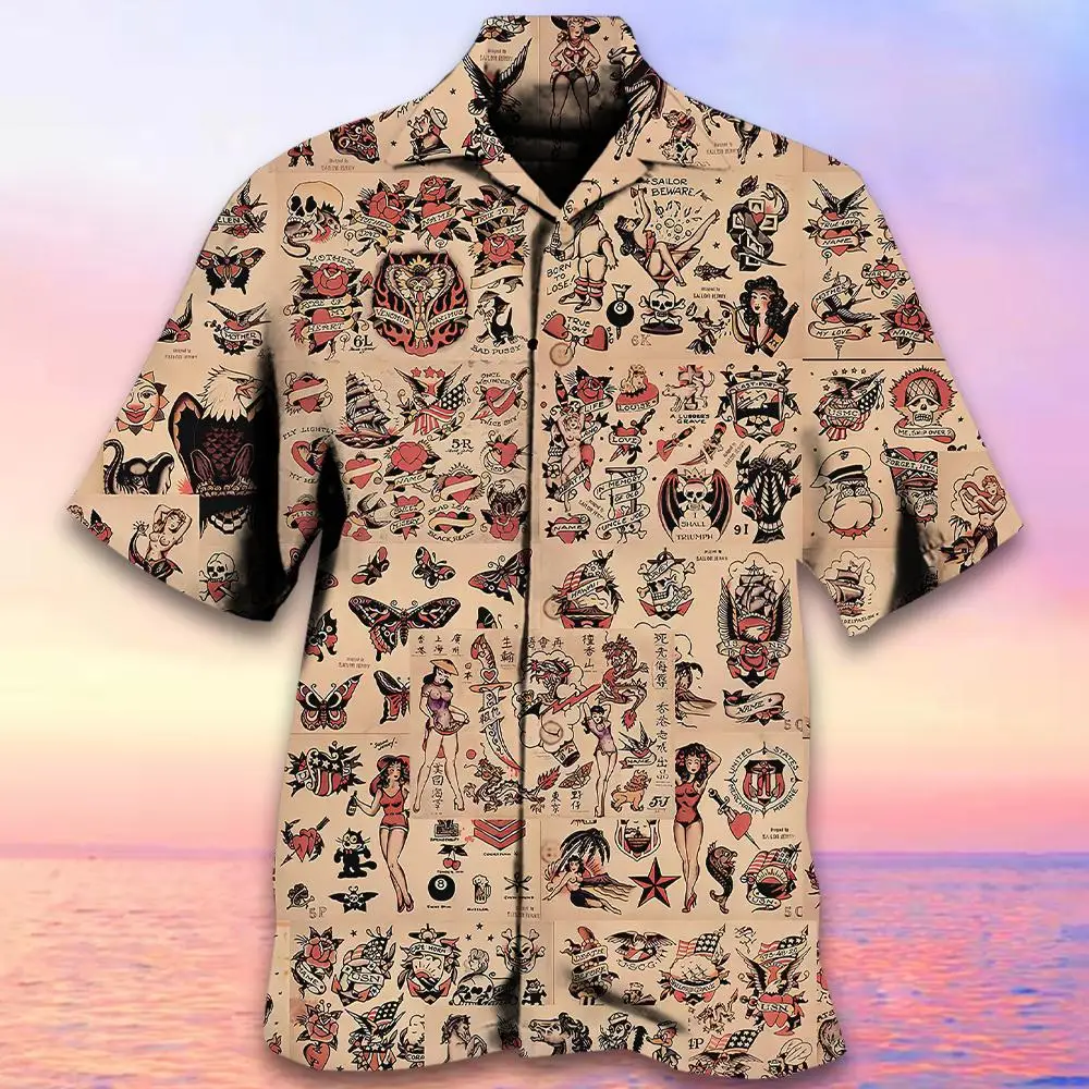 Hawaiian Shirt Summer Short-Sleeved Shirt 3d Printing Pattern Casual Vacation Lapel Button-Down Shirt 2024 Retro Wear Clothing