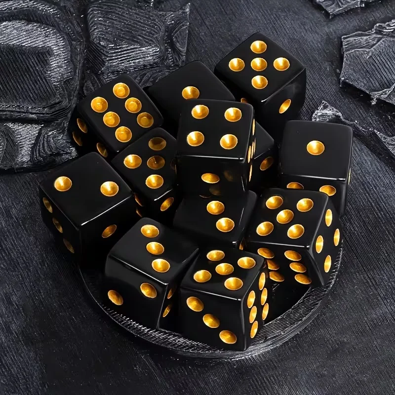 6pcs Black & Gold Dice Set, Acrylic D6 Numbered 1-6 for Board Games, Wargaming, Tabletop & Party Fun