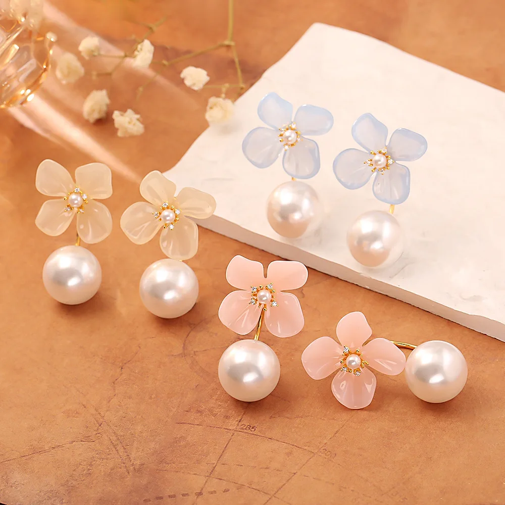 

Fashionable and exquisite colorful acrylic flower earrings, high-end fresh earrings, two-wear style, elegant earrings for women