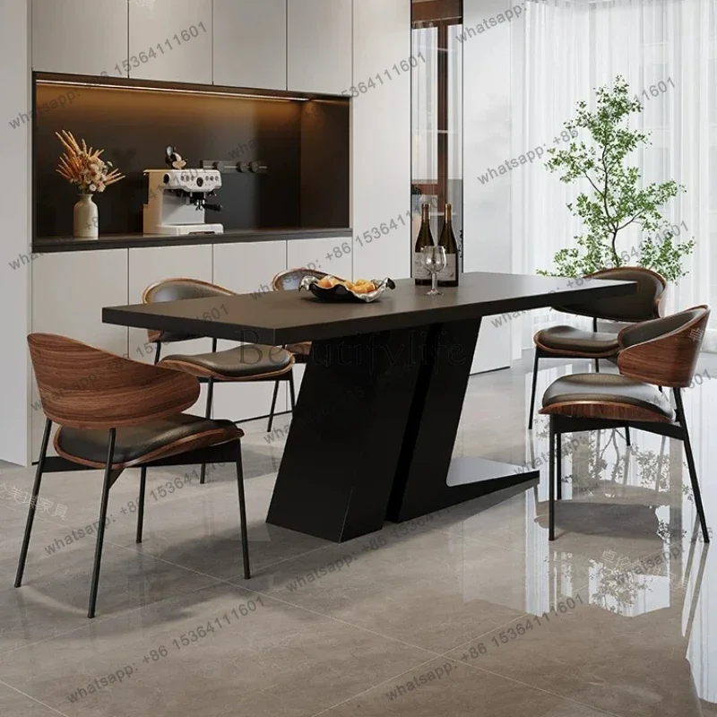 Black Sintered Stone Rectangular Dining Desk Italian Minimalist Support Eating Furnish Retro Wabi Sabi Designer Furnishing
