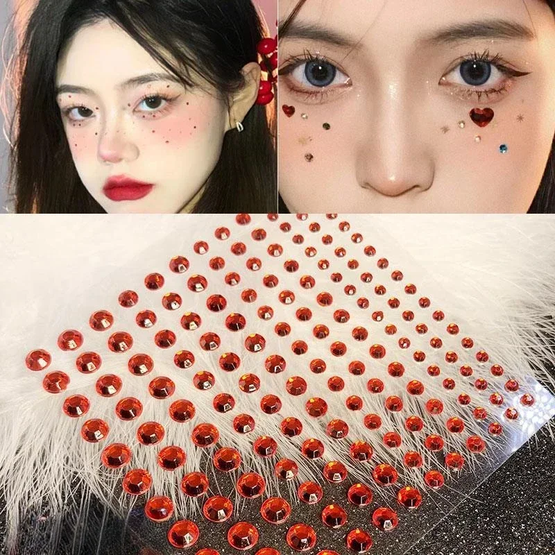 1pc Red Face EyeTeardrop Makeup Crystal Tattoo Sticker Children's Stage Show Face Eyes Decoration Disposable Rhinestones Sticker