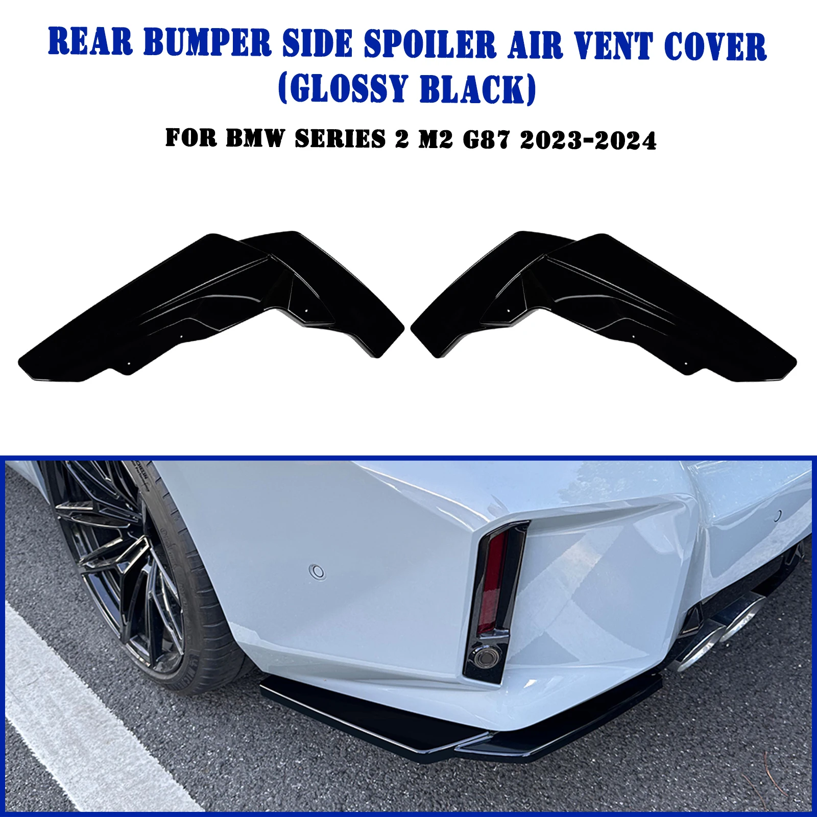 

For BMW 2 Series M2 G87 2023-2025 Rear Bumper Side Spoiler Air Vent Trim Carbon Fiber Look/Gloss Lower Corner Protector Cover