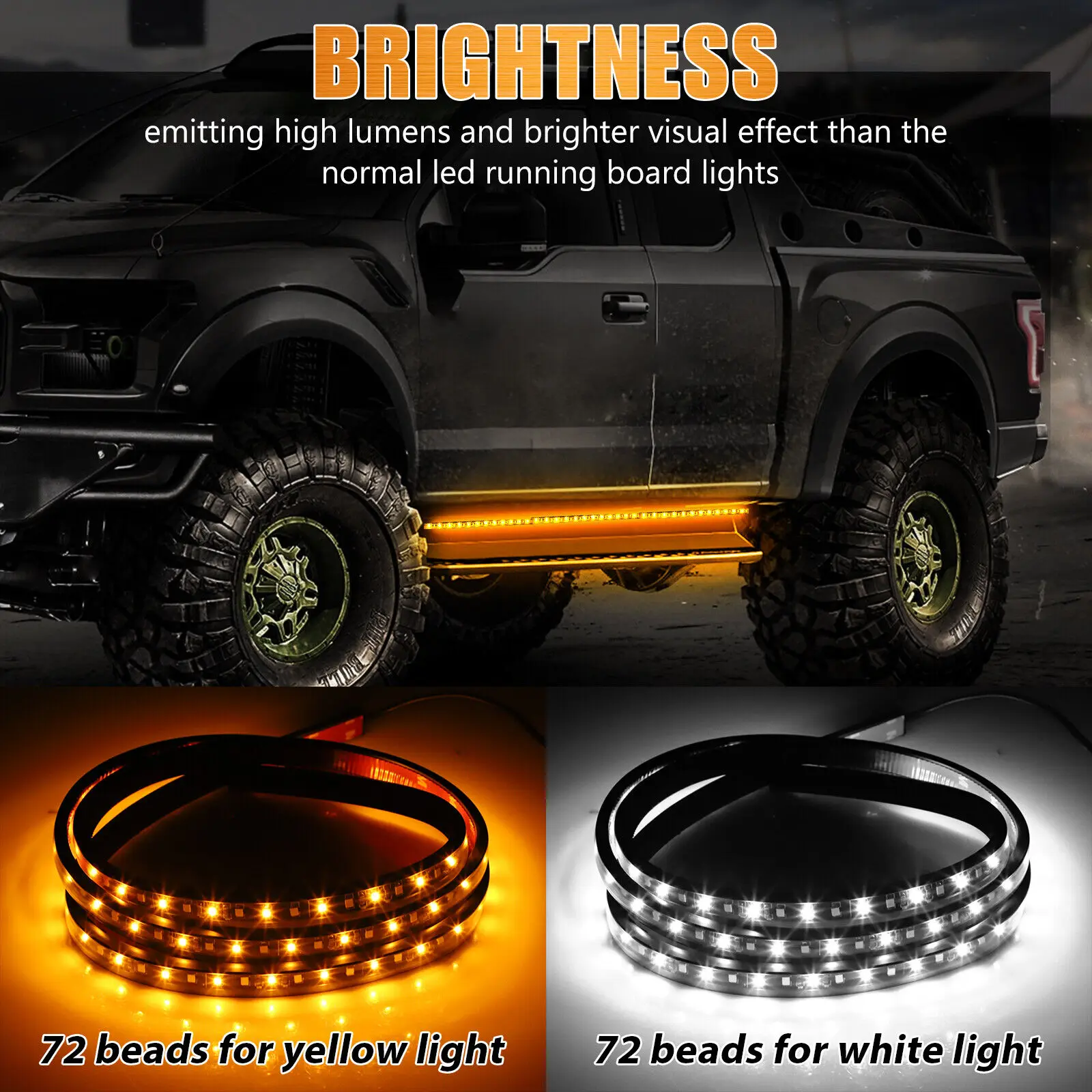 

2X 60" Running Board LED Light DRL Side Step Strip Bar White Amber Turn Signal LED Tailgate Strip Light Bar