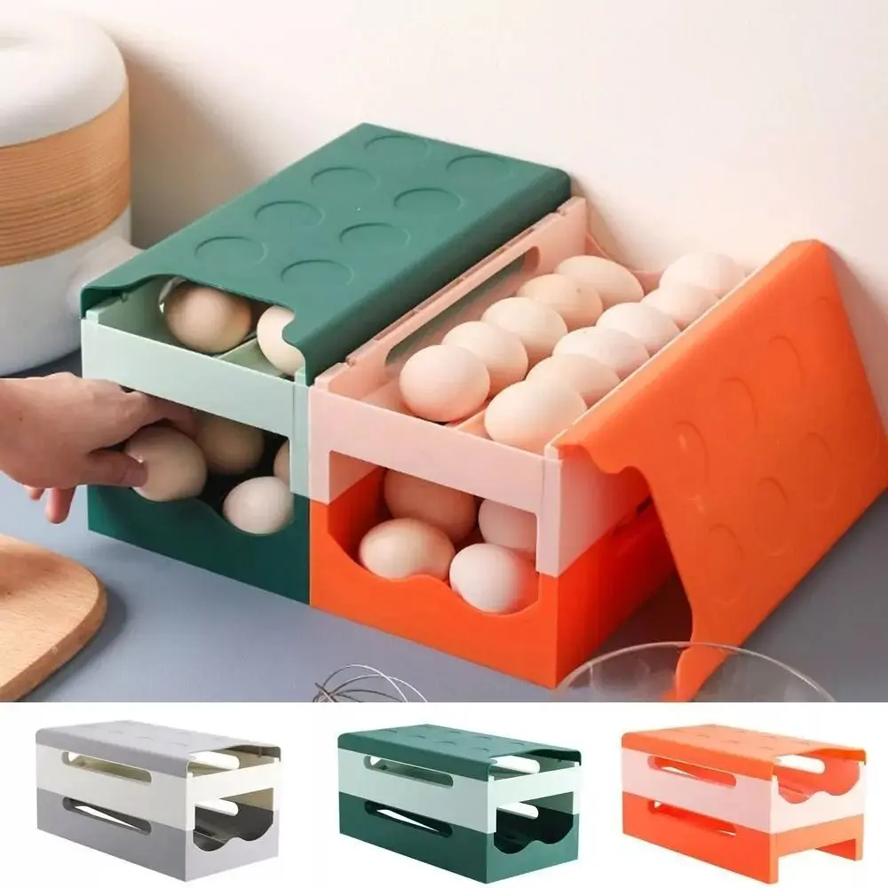 Plastic Double-layer Egg Storage Box Anti-Collision Stackable Rolling Slide Egg Carton Large Capacity Creative Egg Carton