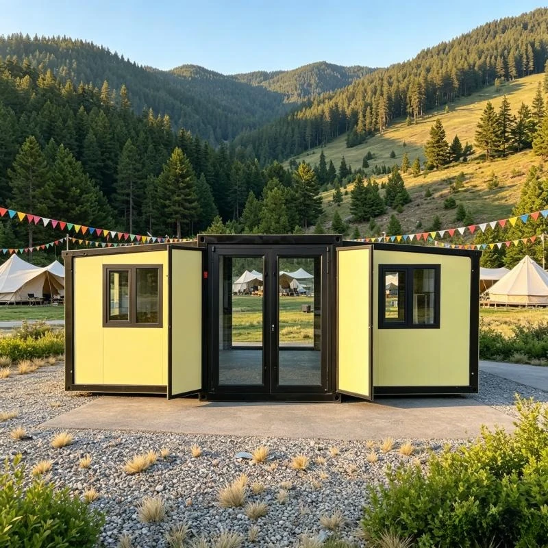 20ft Folding Expandable Container House Solar Energy Prefab Modular Tiny Home 2 Bed 1 Bath Kitchen Dining Area Modern