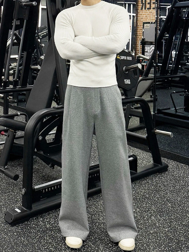 

ey Straight Leg Fitn Sports Pants Men's Loose Casual Baskeall Low Cut Flared Pants Heavyweight Cleanfit Leisure Trousers