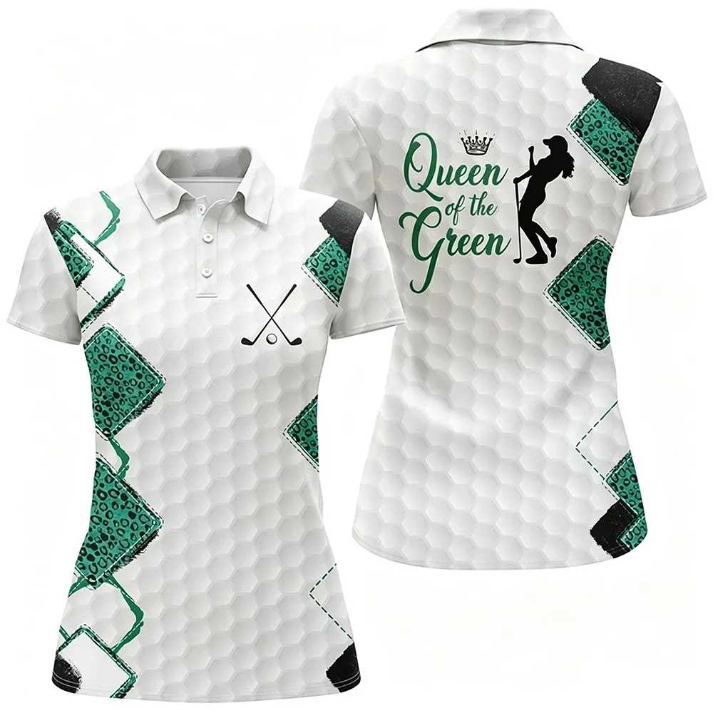 Neues Sommer-Sportmode-T-Shirt, geeignet für Outdoor-Aktivitäten, Damen-Golf-Poloshirt mit V-Ausschnitt und kurzen Ärmeln, bedrucktes Freizeit-Oberteil. – Detail 4