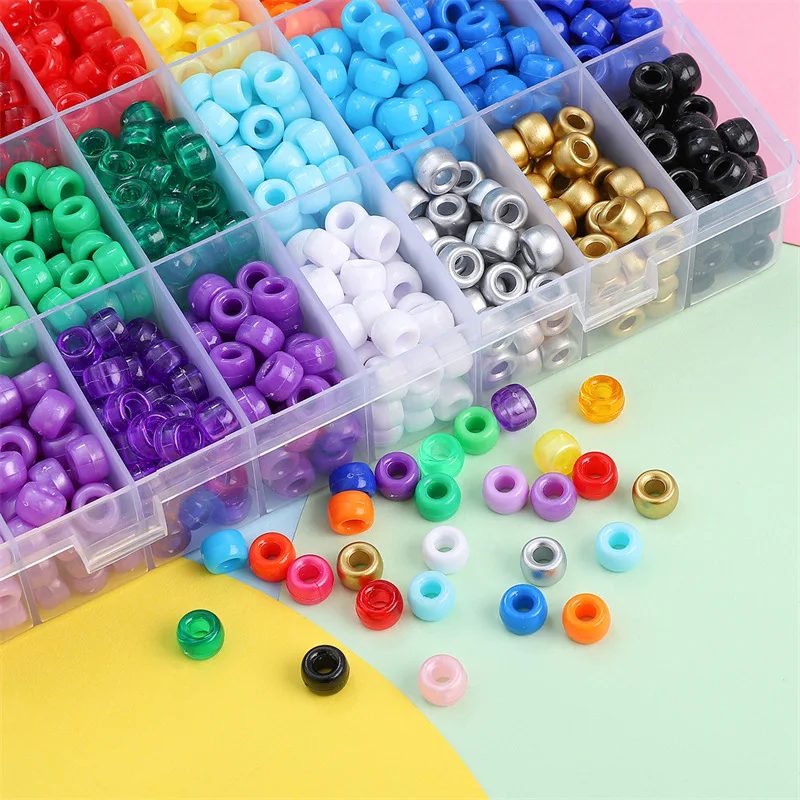 1200pcs/lot Friendship Bracelet Making Kit Kandi Beads Set  Plastic Rainbow Bulk Jewelry Making Hair Crafts