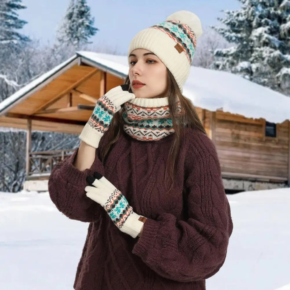 3-teiliges Unisex-Set für den Winter, Beanie, Schal, Handschuhe, dickes Plüsch, gestrickt, warme Mütze, Handschuhe, elastisch, winddicht, Outdoor, Kuppel-Nackenwickel-Set ﻿