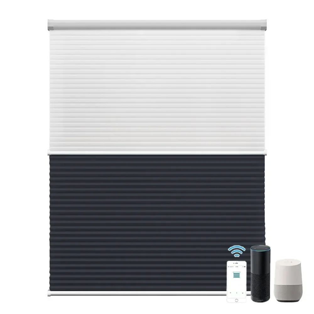 

Premium Quality Sound Absorption Double Cellular Sheer Semi Full Blackout Motorized Day And Night Honeycomb Blinds For Bathroom