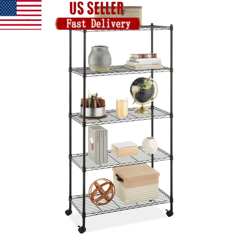 

5-Tier Heavy Duty Metal Utility Cart Adjustable Shelves Rolling Storage Organizer Holds 1000 lbs Ideal Home Office Garage