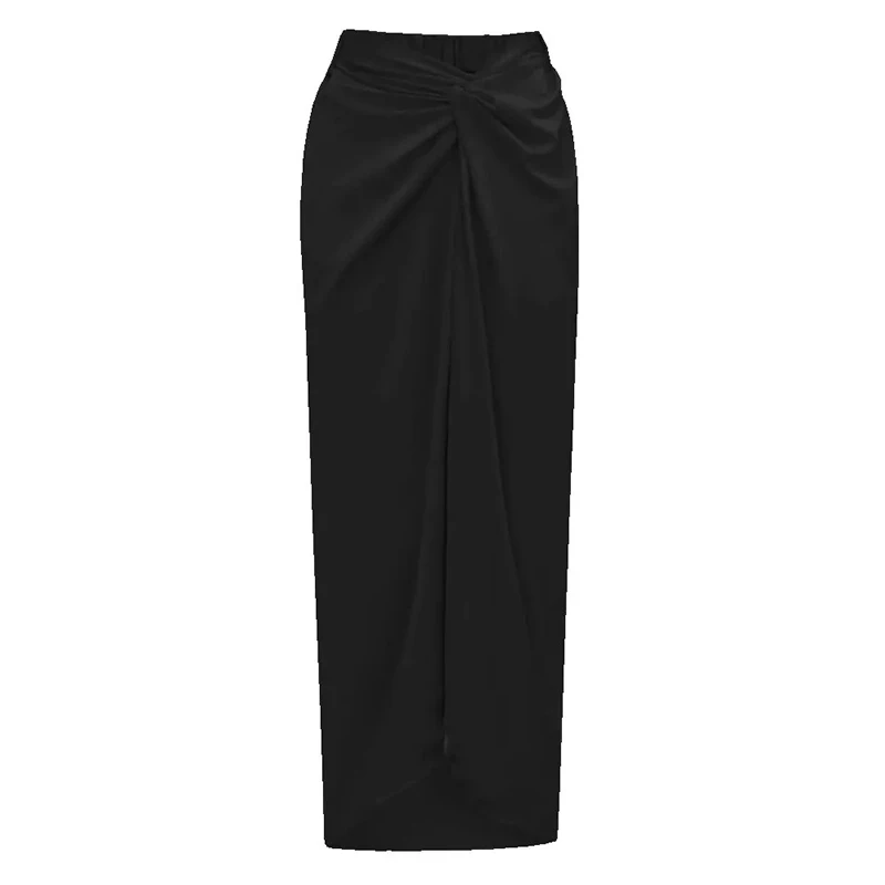 Vestido de playa liso a la moda para mujer, falda larga informal elástica con abertura en la cintura alta, ropa de playa para verano 2025, cubierta de Bikini Spice Girl