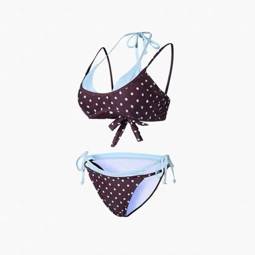 Modisches Polka-Dot-Bikini-Set mit Neckholder, tiefem V-Ausschnitt und niedriger Taille, Damen-Bademode, Patchwork, Schnürung, Damen-Badeanzüge, Strand – Detail 5