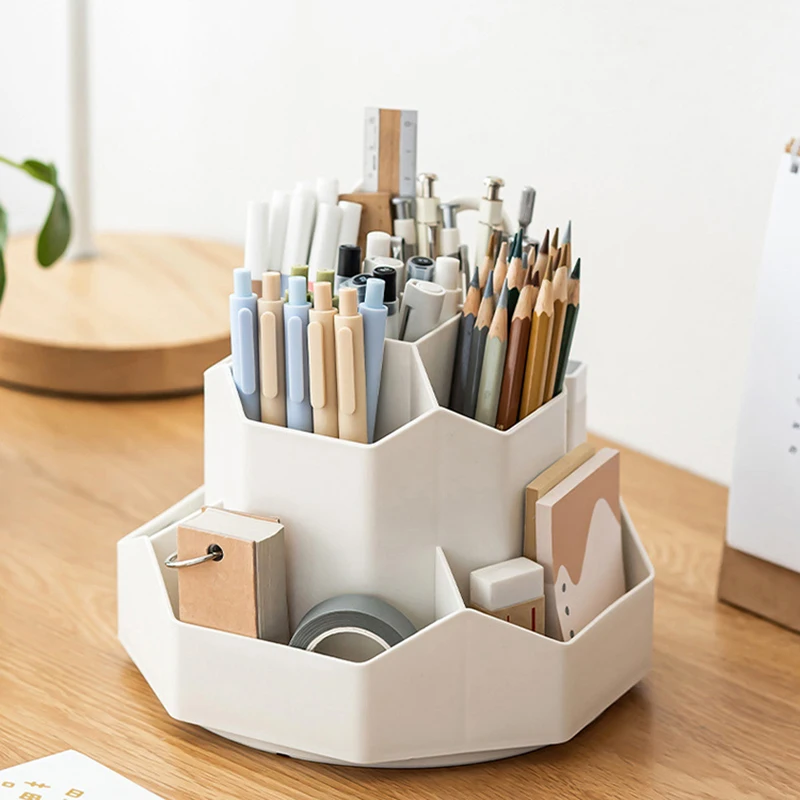 9-Partitions Rotating Pen Holder 360° Spinning Cosmetics Plastic Storage Box Large Capacity Brush Desk Organizer