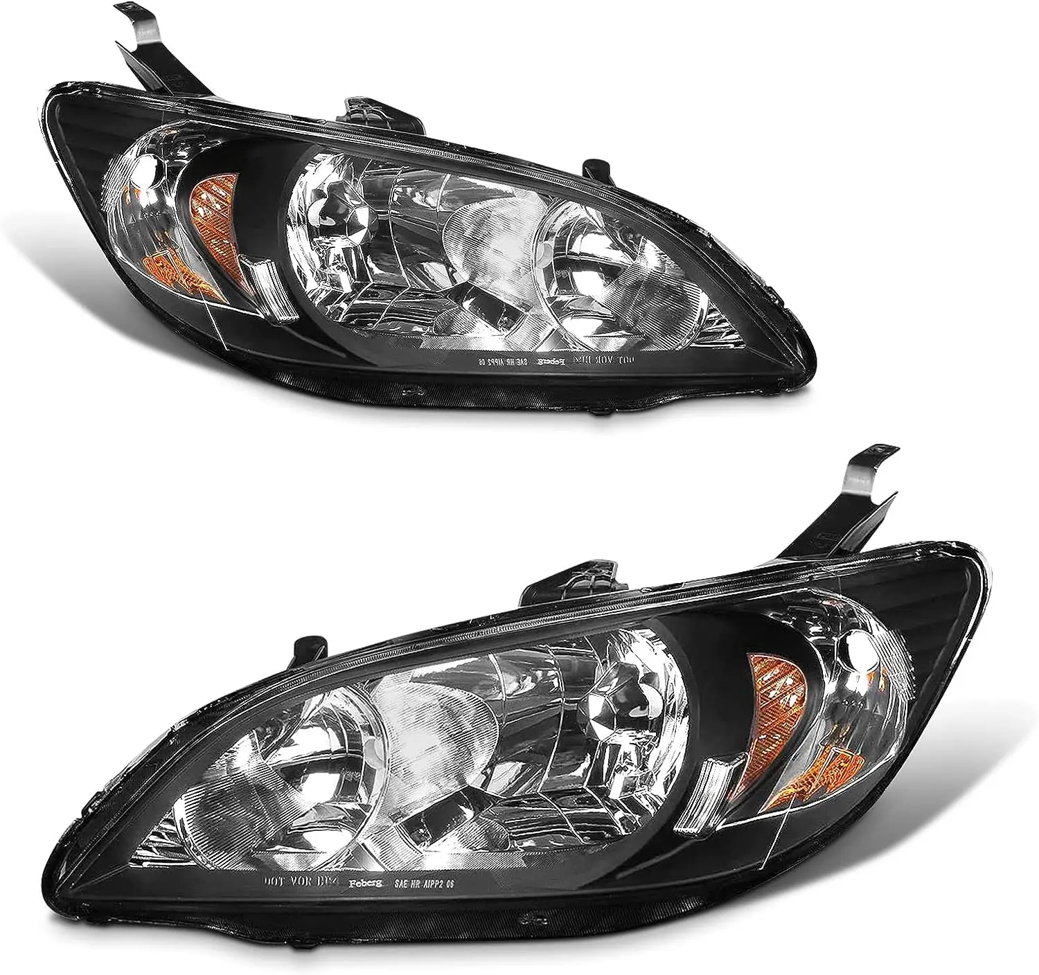 SulinsoHeadlight Assemblies Compatible with 04 05 2004 2005 Civic Headlamps Black Housing Amber Reflector Smoke Lens