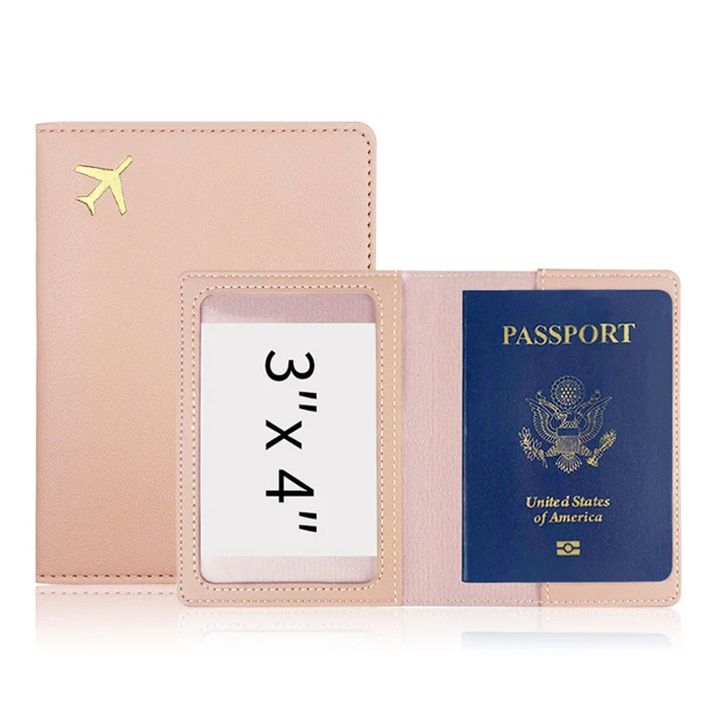 1PCS Hot Stamping Airplane Leather Passport Bag Handcrafted Sewing PU Passport Clip