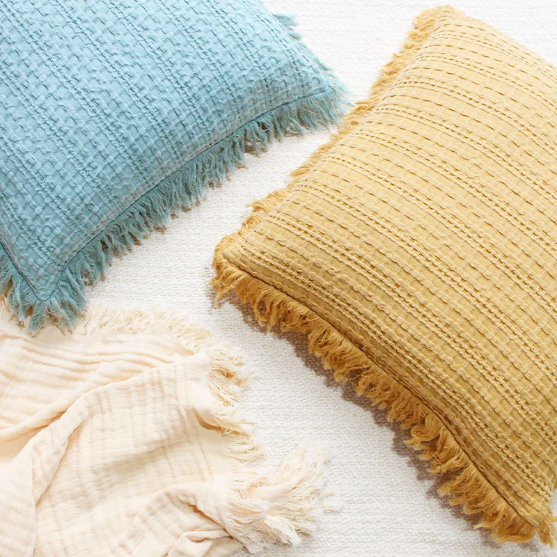 

Retro Pure Color Cotton Tassel Light Edge Pillow Cover Pillow Seat Cover