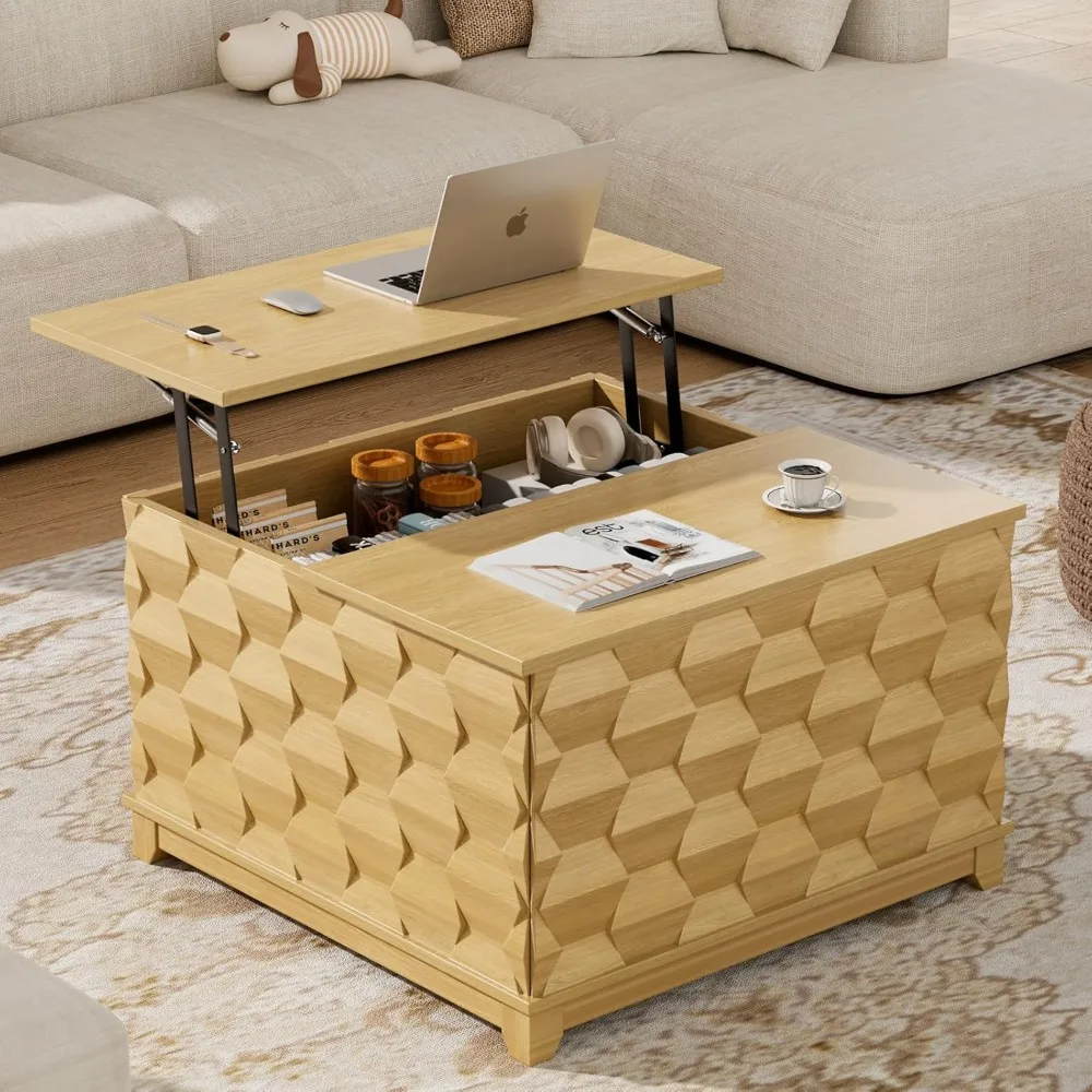 

Lift Top Coffee Table, 31.5'' Square Coffee Table with with Storage, Farmhouse Coffee Tables with Hidden Storage, Center Table w