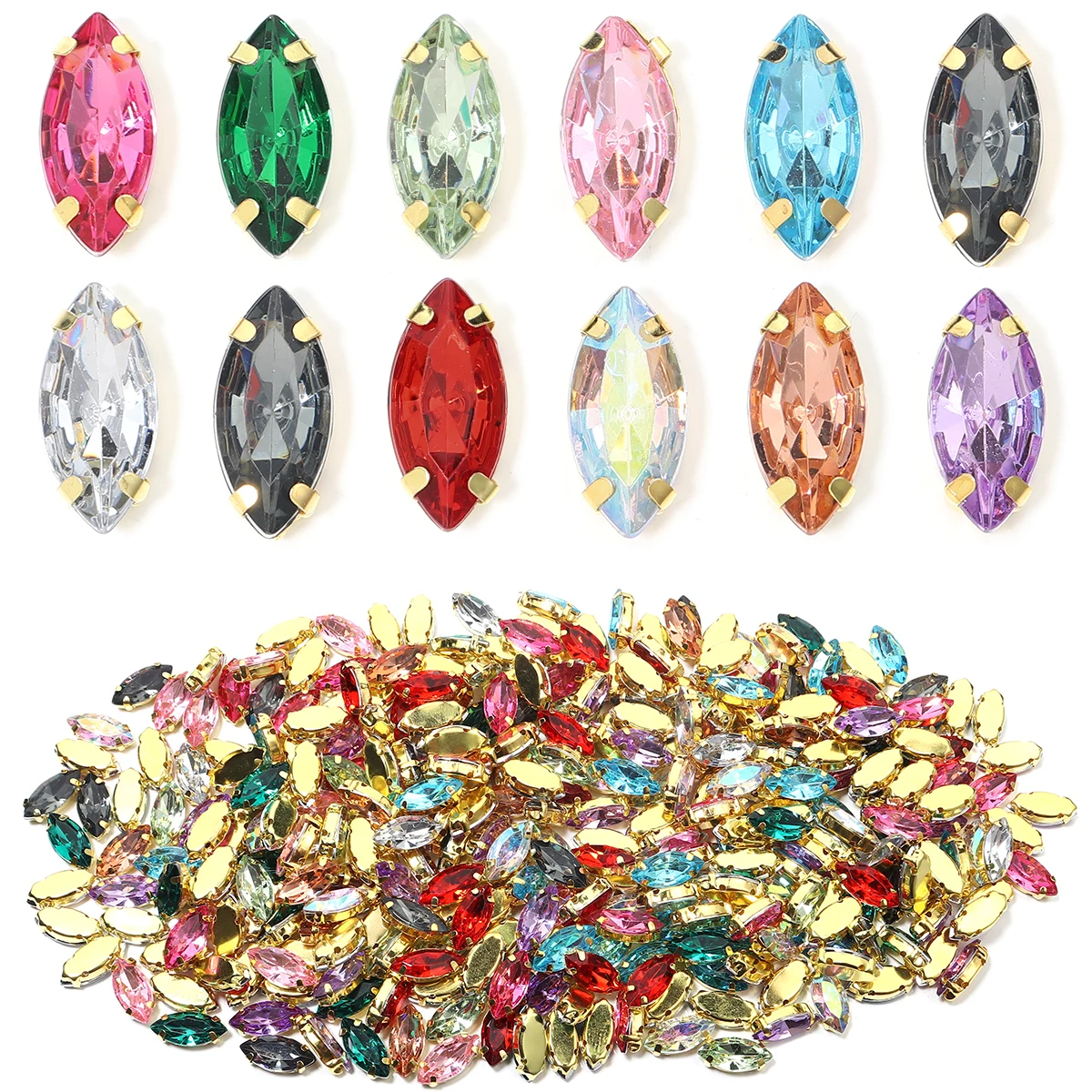 50pcs/lot Horse Eye Shape Claw Rhinestones Four Holes Claw Sew-on Glass Crystals Beads for DIY Crafts Clothes Hat Sewing Supplie