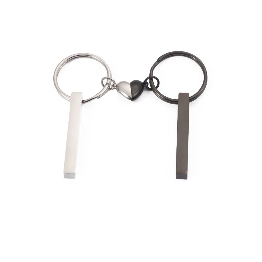 1 Pair 304 Stainless Steel Magnet Puzzle Heart Bar Key Chain