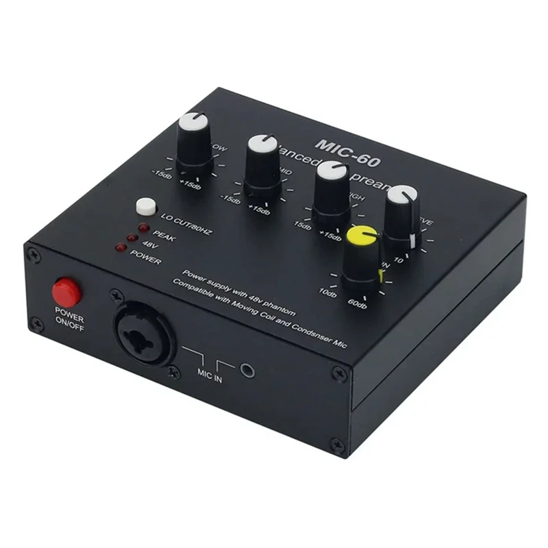 MIC-60 3-Band Equalizer Balanced Mic Preamp Microphone Preamplifier With DC Cable And Cable