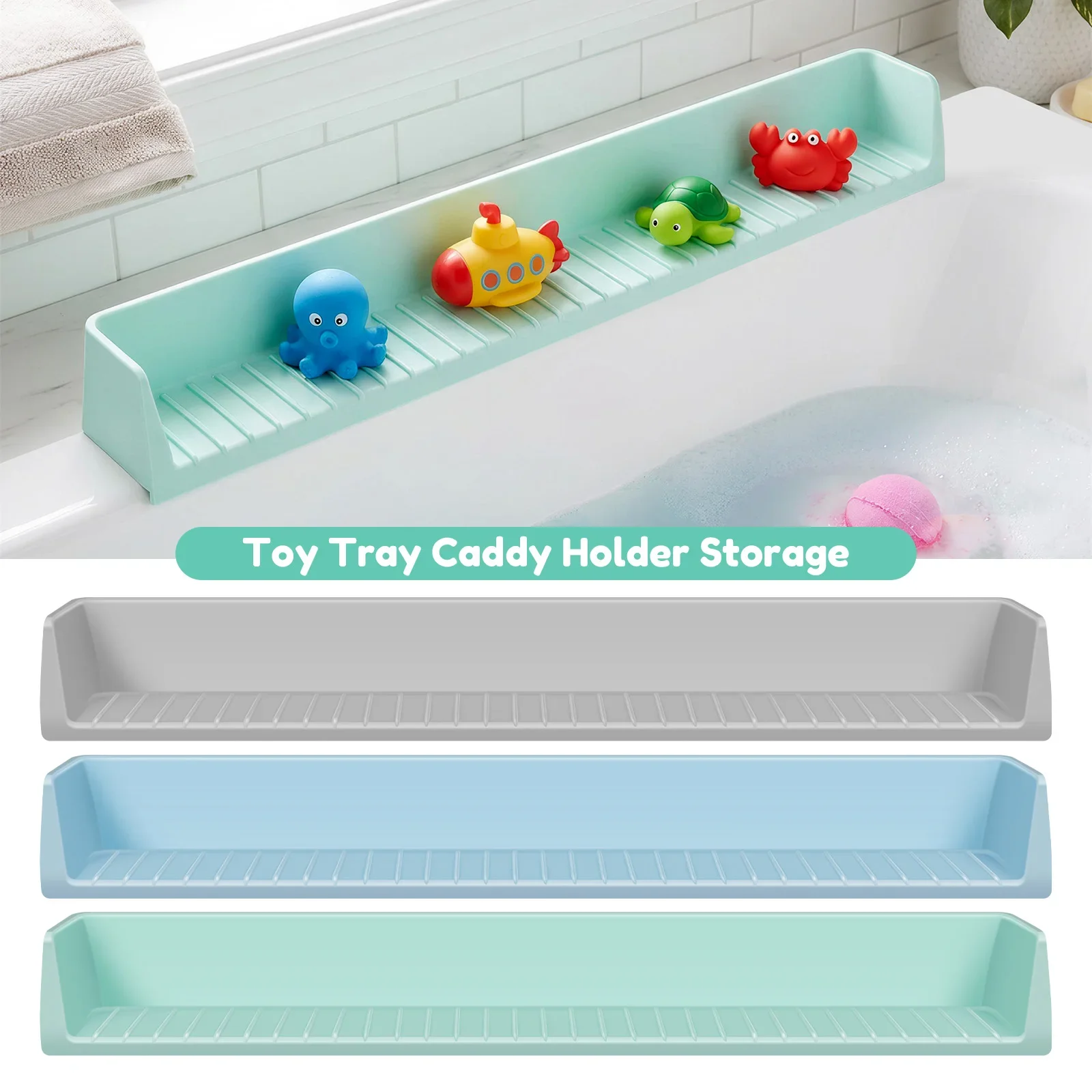 

80cm Splash Guard for Bathtub Kids Silicone Longer Bath Tub Play Shelf with Suction Cups for Shower Kids and Toy Holder