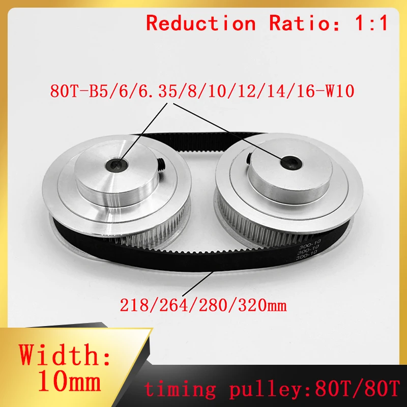 

GT2 Timing Pulley With 80 Teeth And 80 Teeth 2GT Synchronous Belt Kit Deceleration 1:1 Hole 5-16mm Wide 10mm Tensioning Pulley