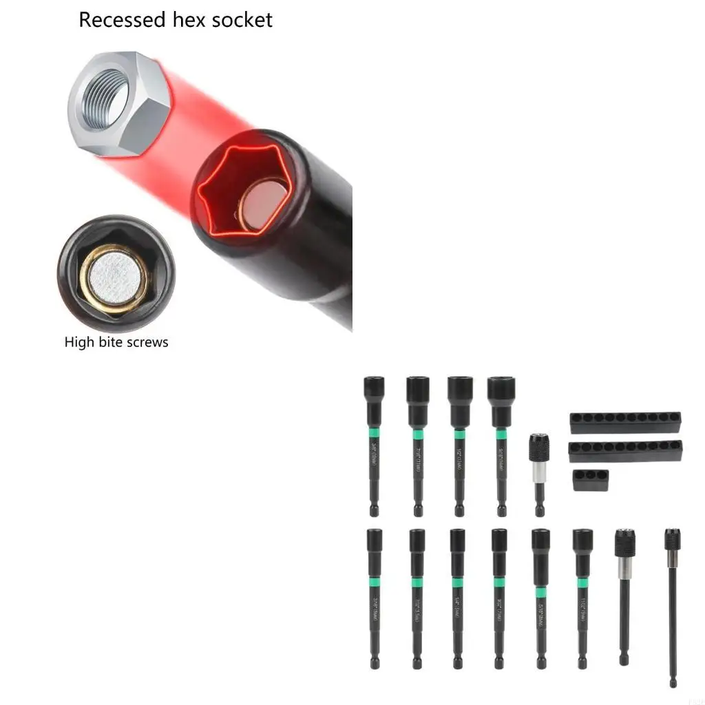 

P82E 13PCS Nut Driver Set Metric Long Drill Bit Shanks Long Power Bit