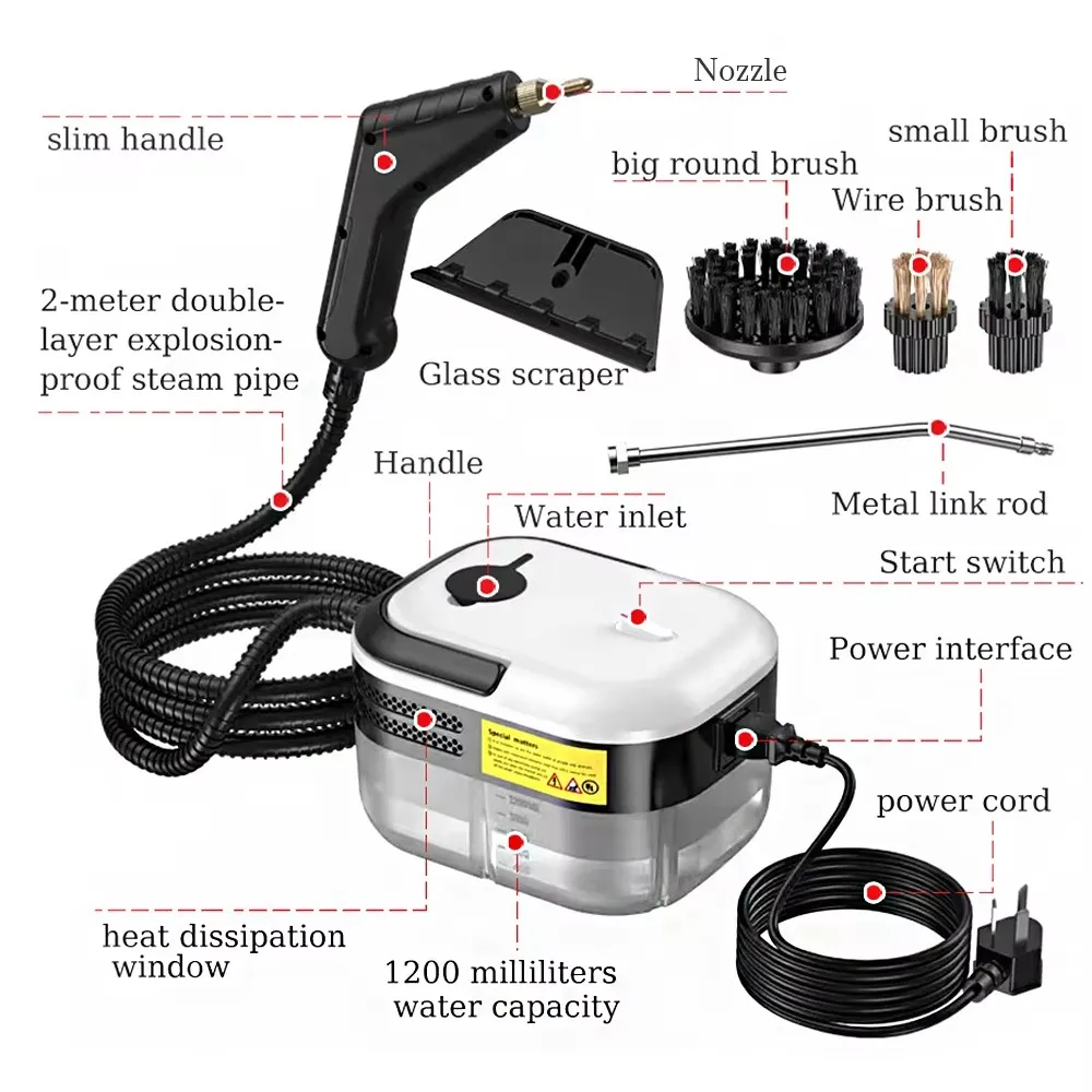 Pembersih Uap Suhu Tinggi Multi-fungsi Sterilisasi Uap 1200ML Steamer Tekanan Tinggi Pembersih AC Steamer