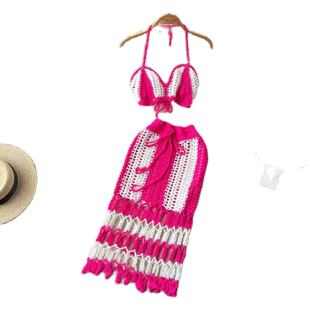 Uitgehold Gebreide Sexy Pakken Zomer Halter Slanke Camis Lange Rok Set Vrouwen Streetwear Vakantie Strand Twee Stuks Sets