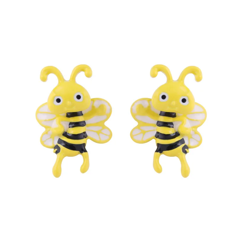 

New Arrival Cute 3D Yellow Little Bee Double-sided 2in1 Stud Earrings Realistic Image Yellow Insect Baby Earrings for Children