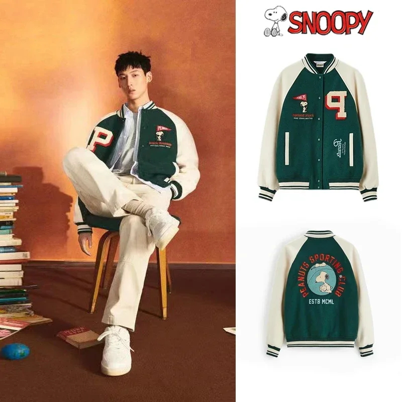 New Snoopy Vintage Baseball Uniform for Man Women Fall Winter Jackets Warm Coat Adults Casual Top Couple Casual Clothing Gifts