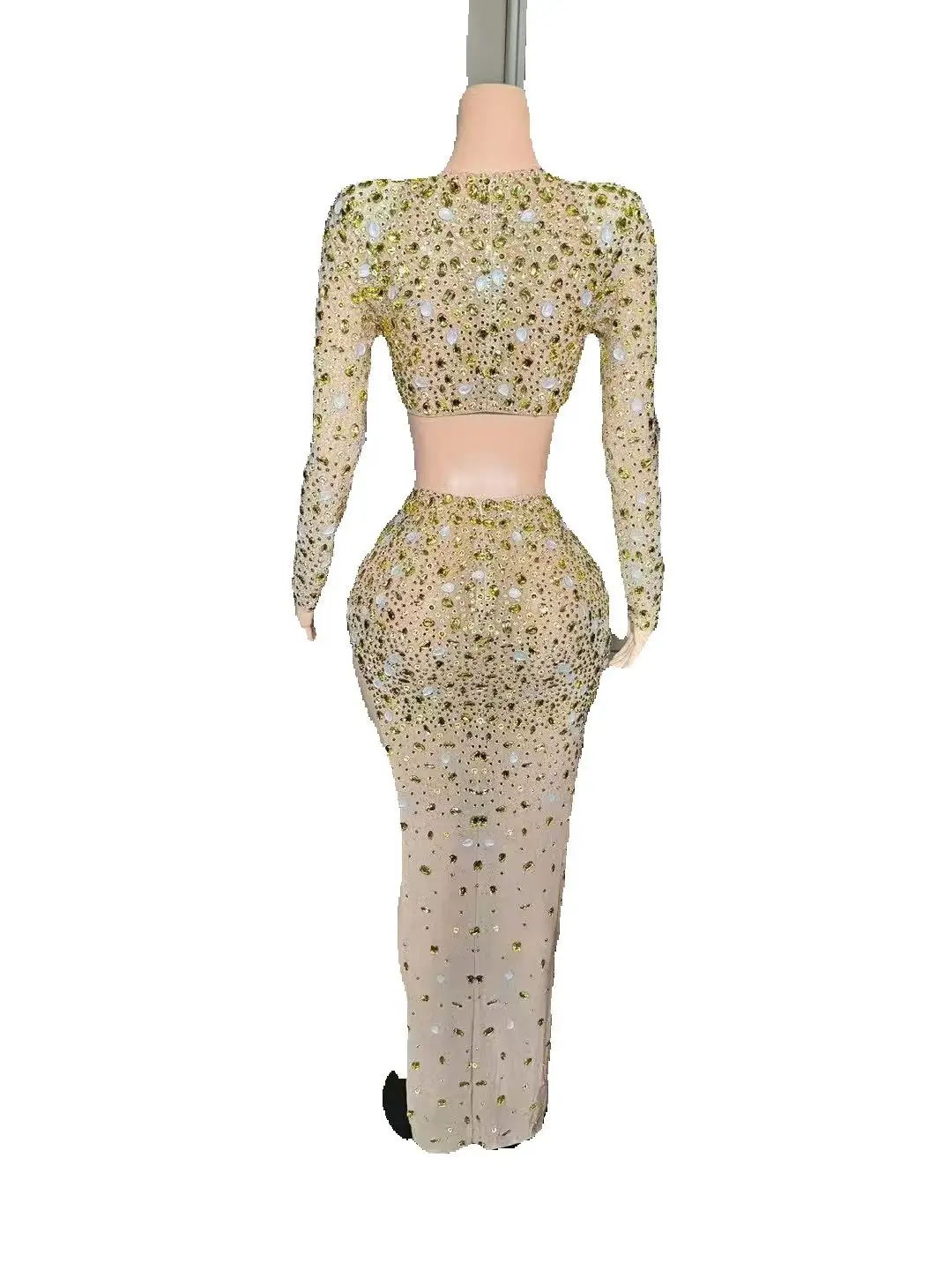 ZD เงา rhinestone คอสูงแขนกุดเซ็กซี่ตาข่ายดูผ่านลายสก๊อตปาร์ตี้ชุดกระโปรง cutout