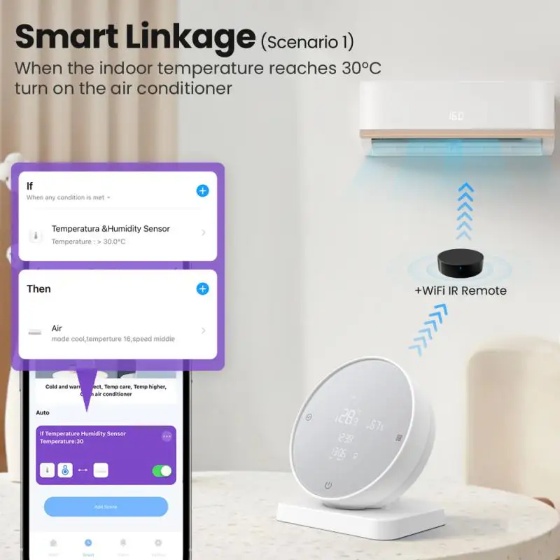 Aubess-Sensor de temperatura y humedad, dispositivo con pantalla, Detector de termómetro interior, Smart Home a través de la aplicación Smart Life,