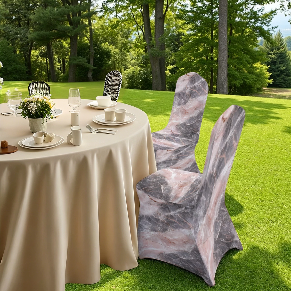 2D Marble Pattern Stretchable Full - Coverage Chair Cover, Universal for Hotel, Home & Outdoor. High - El