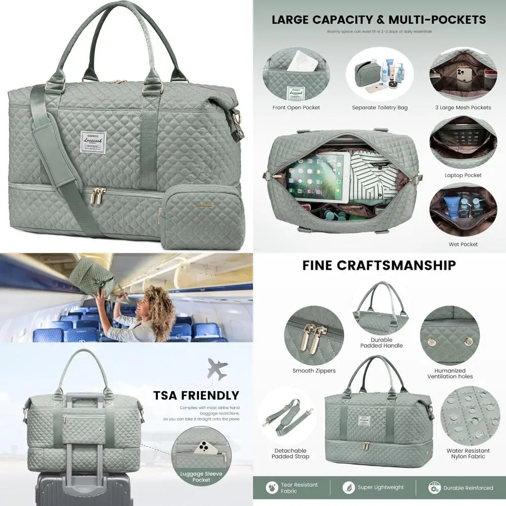 

Women's Weekender Duffel Bag with Shoe Compartment, Carry-On Overnight and Toiletry Bag, Ideal for Travel and Gym Use