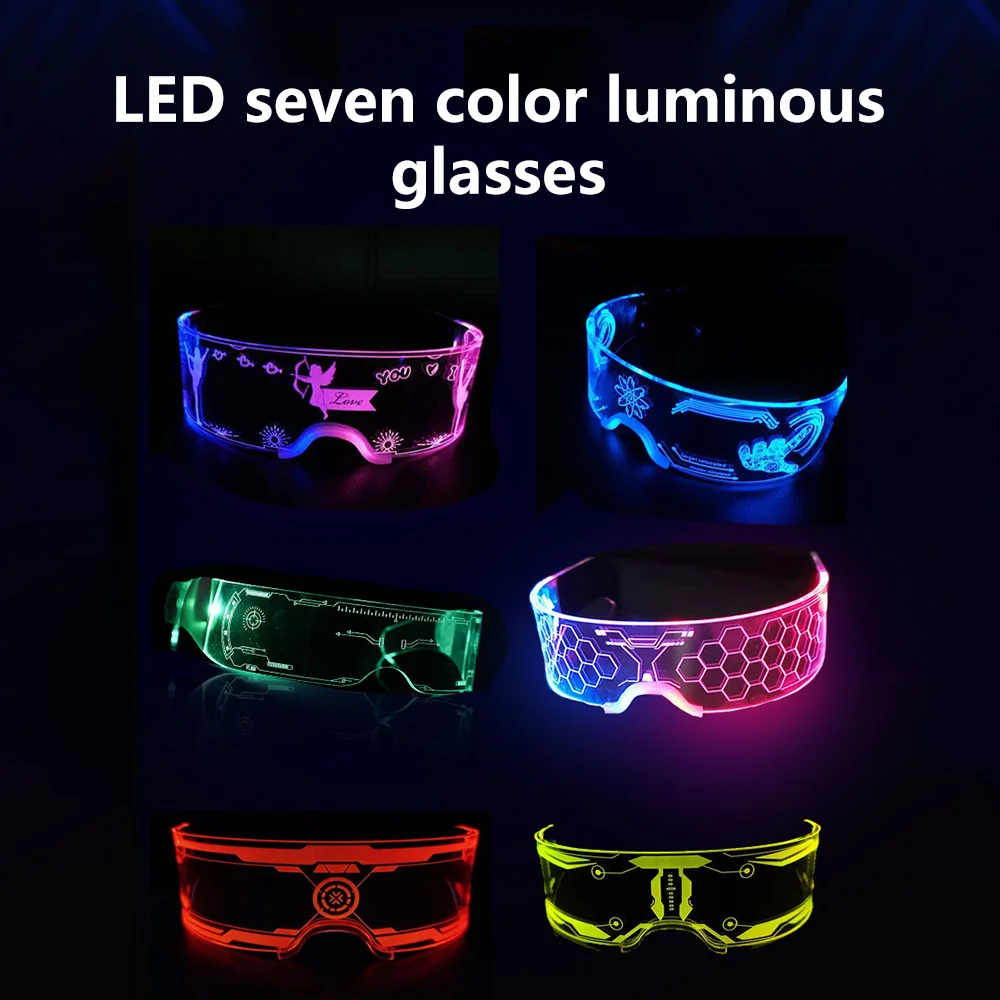 LED Luminous Sunglasses Vintage Punk Goggles Men Women Fashion Party Christmas Colorful Light Up Glasses Shades