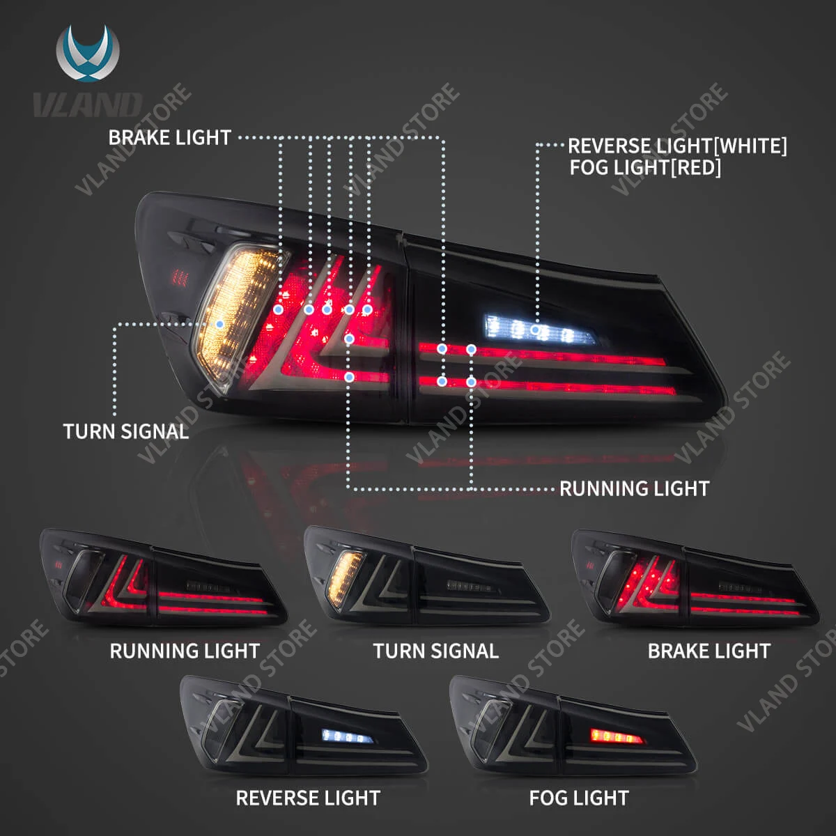 Vland 06-13 IS250 IS350 2. Generation (XE20) LED-Rückleuchten mit gelbem Blinker – Stilvolles Upgrade für verbesserte Sichtbarkeit – Detail 4