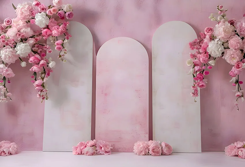 Mehofond 핑크 꽃 벽 웨딩 배경, 임신 초상화 꽃 아치 장면 장식 배경 사진 스튜디오