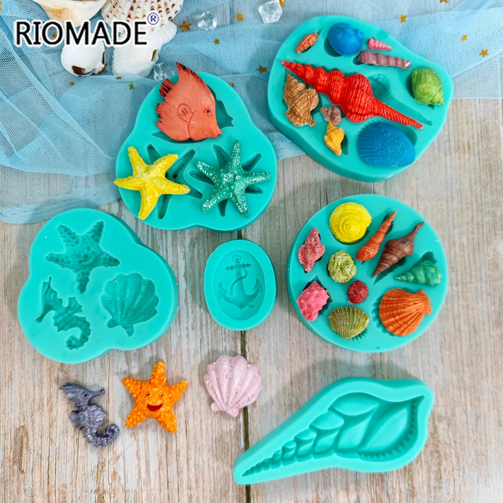 Ocean Series Shell Conch Starfish Hippocampus Fondant Chocolate Silicone Mold Cake Decorating Tools Dessert Sugar Baking Tools