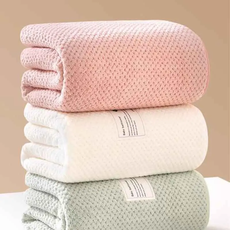 Solid Baby Blanket Warm Thicken Swaddle Wrap Towlels Newborn Thermal Soft Fleece Bath Towel Doule Layer Infant Swaddling70*140cm