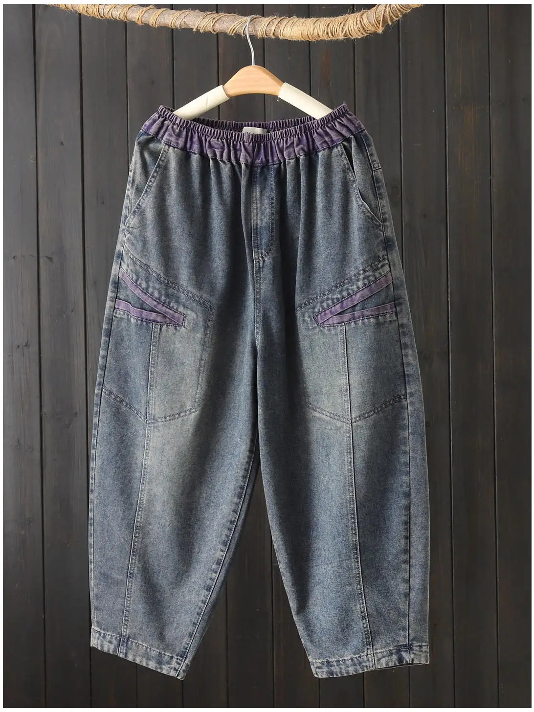 Retro Loose Women's Denim Jeans High Waist Nine Points Harlan Pants Casual Style Splicing Match All Spring Summer New Arrival
