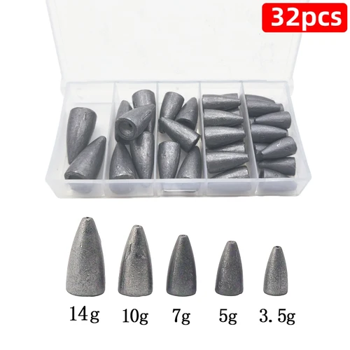 Box32-Piece 불릿 싱커 세트: 3.5g - 14g, 배스, 송어 등용 낚시 무게, 32 개 