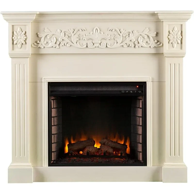 Calvert Electric Carved Floral Trim Fireplace, 44.5