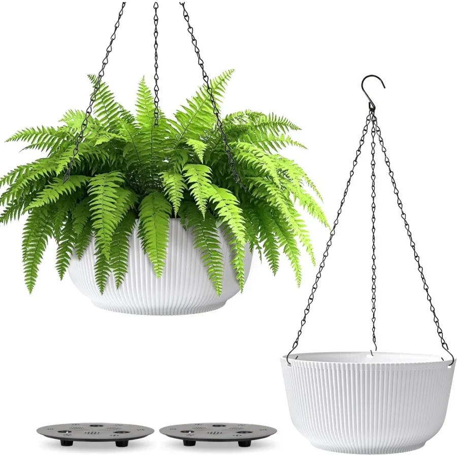 

10 Inch Hanging Planters for Indoor Outdoor Plants 2 Pack White Self Watering Hanging Plant Pot Hanging Pots Set with Drainage