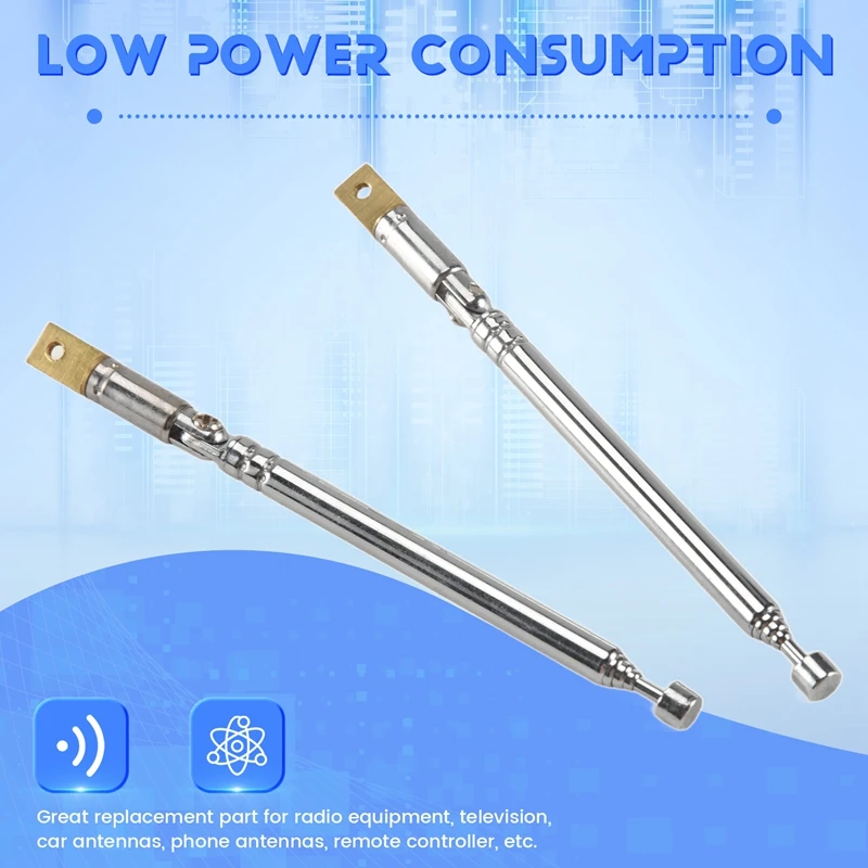 A15R -2PCS Replacement 25.4Cm 10Inch 5 Sections Telescopic Antenna Aerial For Radio TV